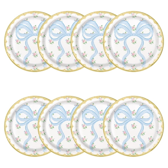 Flowers and Bows Disposable Paper Party Plates, 9", Multicolor, 8 Count, by Way To Celebrate