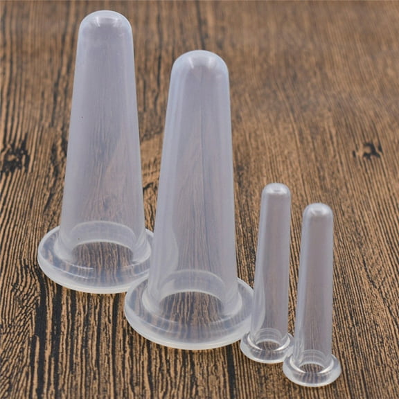 4 Pcs Silicone Vacuum Massage Cupping Set for Face Neck Eye Back Therapy Suction Cup Skin Care Tool - White