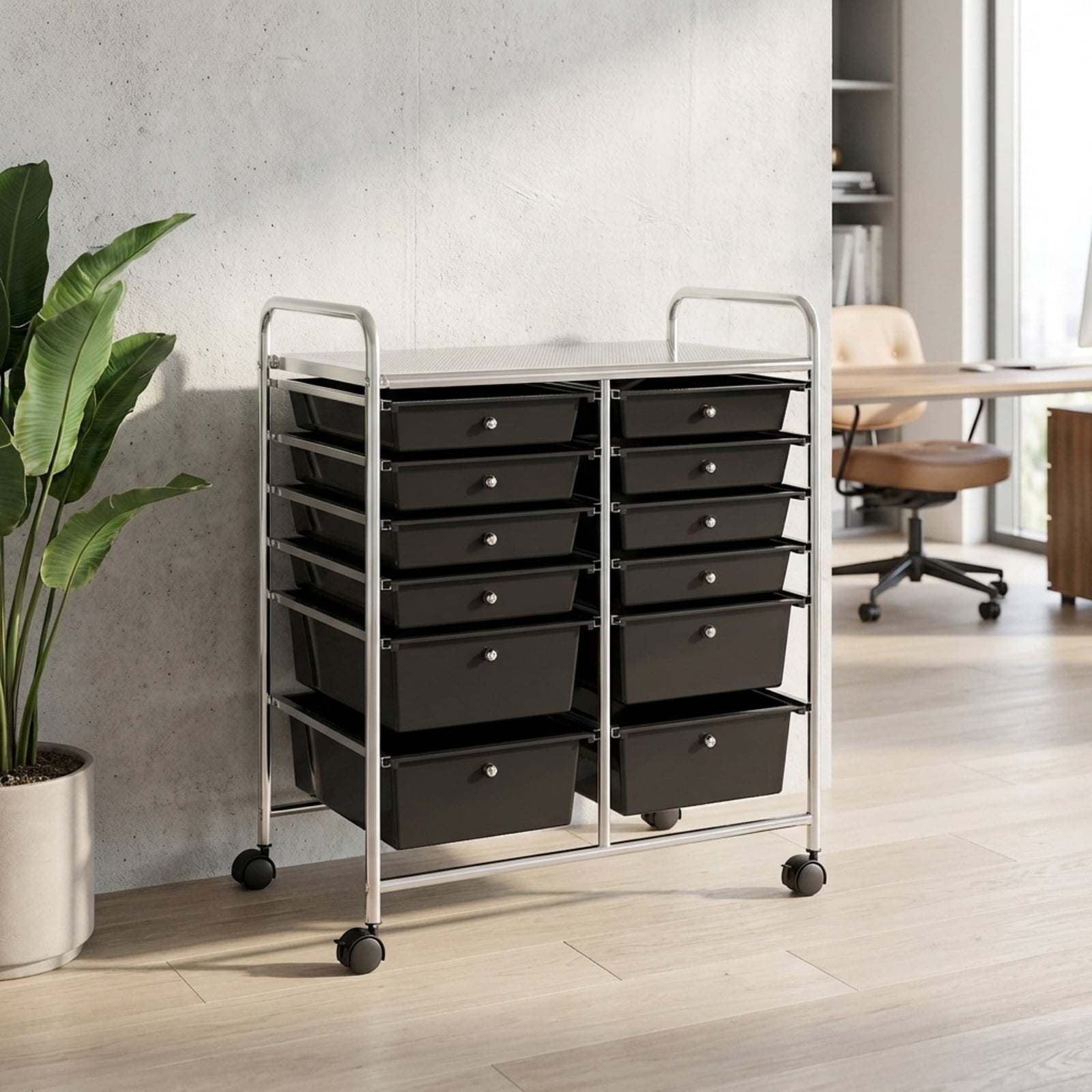 Furnibear 12-Drawer Rolling Storage Cart Removable Drawer Organizer with Locking Wheels for Office and Salon, Black