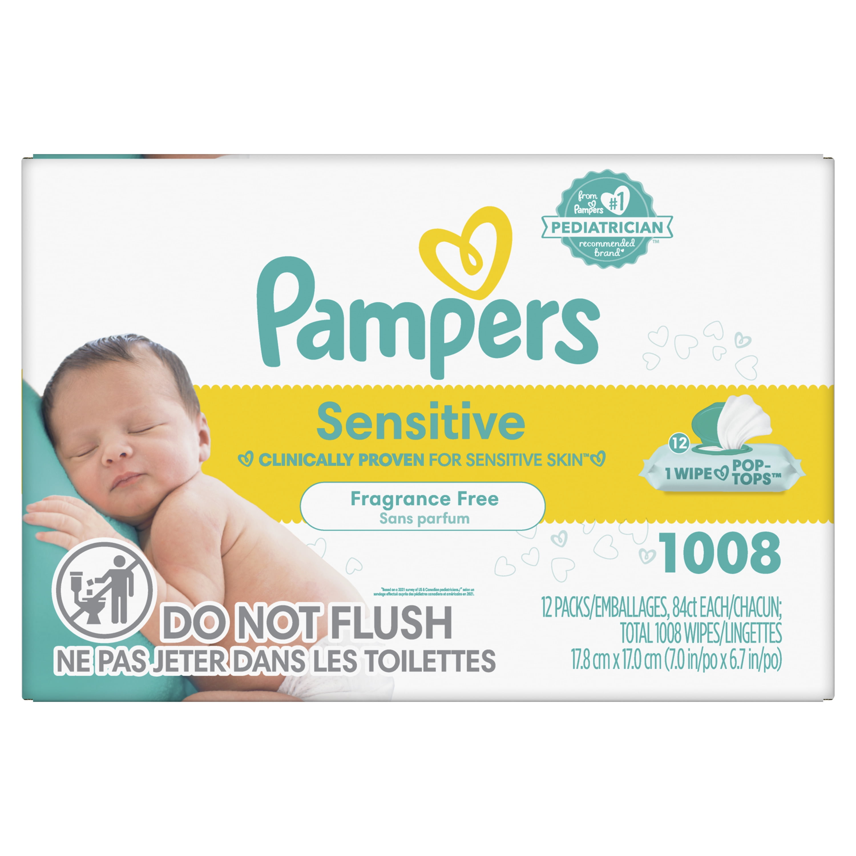 Pampers Sensitive Toallitas húmedas a base de agua para bebés,  hipoalergénicas y sin perfume, SG_B079V67BFW_US, 1