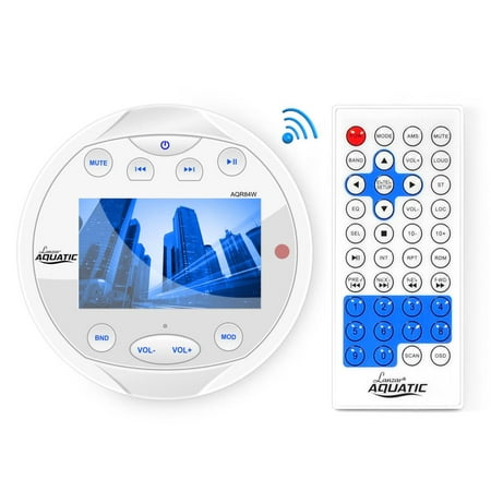 Lanzar AQR84W - Waterproof Bluetooth Marine Digital Media Receiver Stereo Radio (USB/MP3, AUX, Video Inputs) AM/FM Radio, Round/Circle,