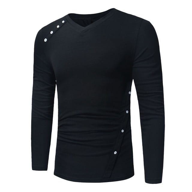 Chbgutlmr Shirts for Men Long Sleeve V Neck Button Slim Tops Fitting Solid Color Casual Comfy Shirts Fall