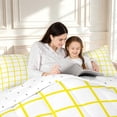 thumbnail image 4 of Manfei Contemporary Grid Twin Comforter Sets,Checkered Art Bedding Set,White Yellow,Reversible,2pcs,1 Comforter and 1 Pillowcase,2pcs,1 Comforter and 1 Pillowcase, 4 of 7