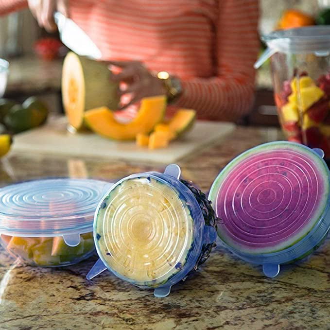 Silicone Stretch Lids (6 Pack,Blue,Yellow,White,Pink,Various Size), Reusable  Durable and Expandable Lids, Eco-Friendly Stretch for Container, Bowl and  Cup in Dishwasher, Refrigerator and Microwave