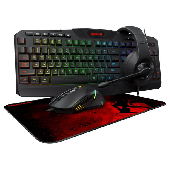 Redragon S101-3 Wired RGB Backlit Gaming Keyboard and Mouse Combo, Programmable Keyboard Gaming and Mouse (800-7200DPI), Gaming Headset Mouse Pad Combo All in