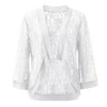 thumbnail image 3 of Womens Summer Floral Lace Cardigan Long Sleeve Hollow Out Solid Beach Sunscreen Cover up Blouse for Women Ladies, 3 of 4