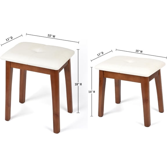 18"H Beige White Solid Wood Vanity Bench | Best Value | Small Ottoman Chair for Makeup Desk Closet Multi-Room