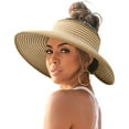 thumbnail image 1 of Sombrero con visera solar FURTALK para mujer, paja, ala ancha, plegable, 1 of 6