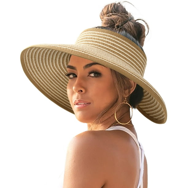 Sombrero con visera solar FURTALK para mujer, paja, ala ancha, plegable