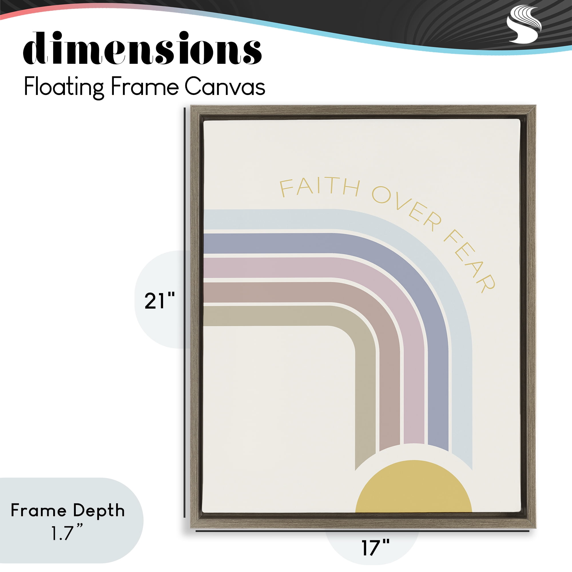 Stupell Industries Faith Over Fear Rainbow Brown Framed Floater Canvas Wall Art, design by SD Graphics Studio