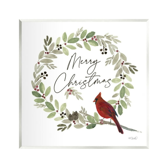 Stupell Industries Merry Christmas Cardinal Holiday Painting Unframed Art Print Wall Art, 12 x 12