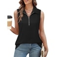 thumbnail image 3 of TEMOFON Summer Tank Top for Women Zipper V Neck Sleeveless Tank Tops Black Dressy Casual Polo Ribbed Camisole Tops L, 3 of 7