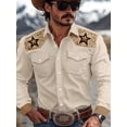 thumbnail image 4 of Western Shirts for Men Casual Cowboy Two Pockets Button Down Long Sleeve Shirts Regular Fit Work Basic Shirt Beige _XL, 4 of 5