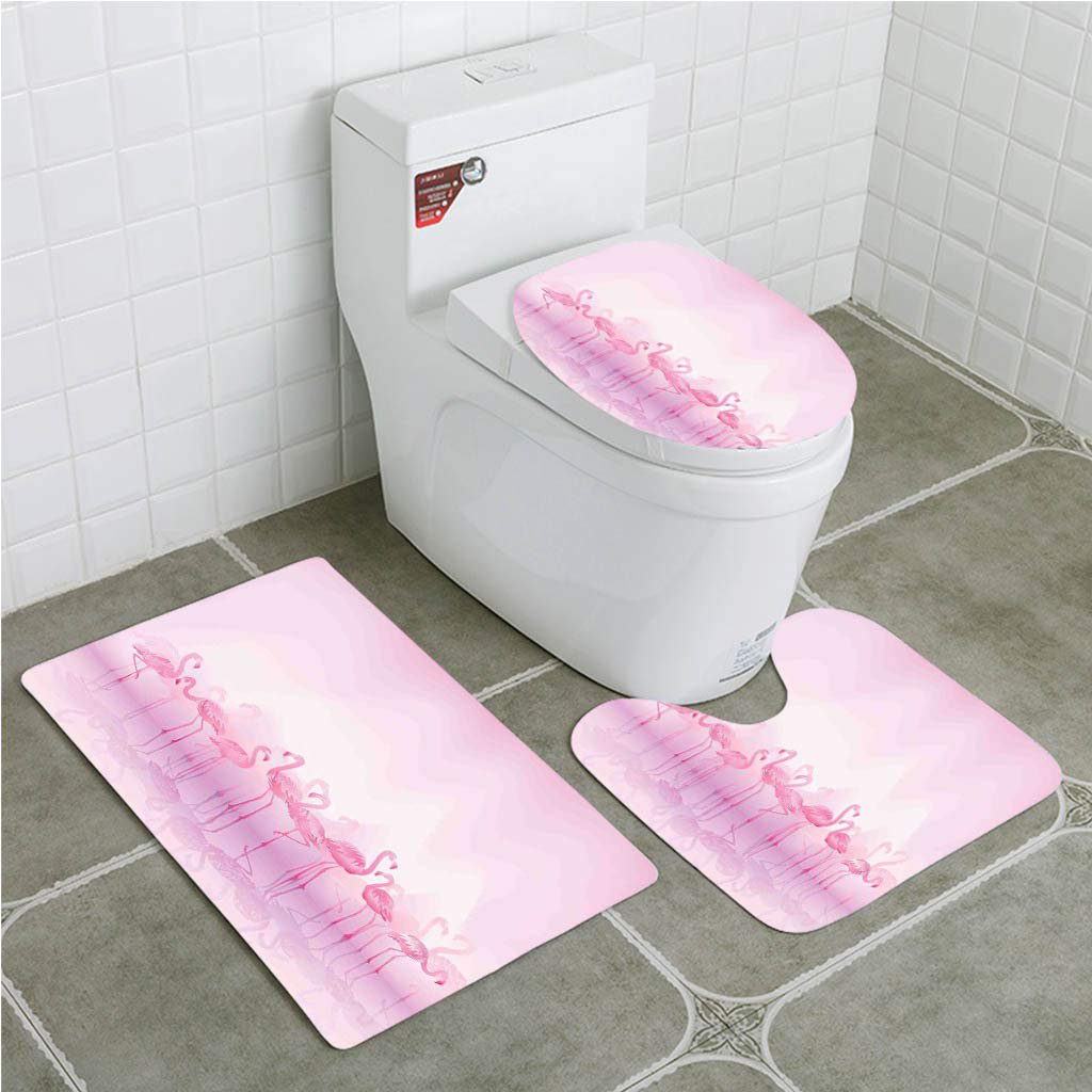 Erehome Flamingo Flock Caribbean Flamingos Over Lake And Birds Abstract Dreamy Reflection 3 Piece Bathroom Rugs Set Bath Rug Contour Mat And Toilet Lid Cover Walmart Canada