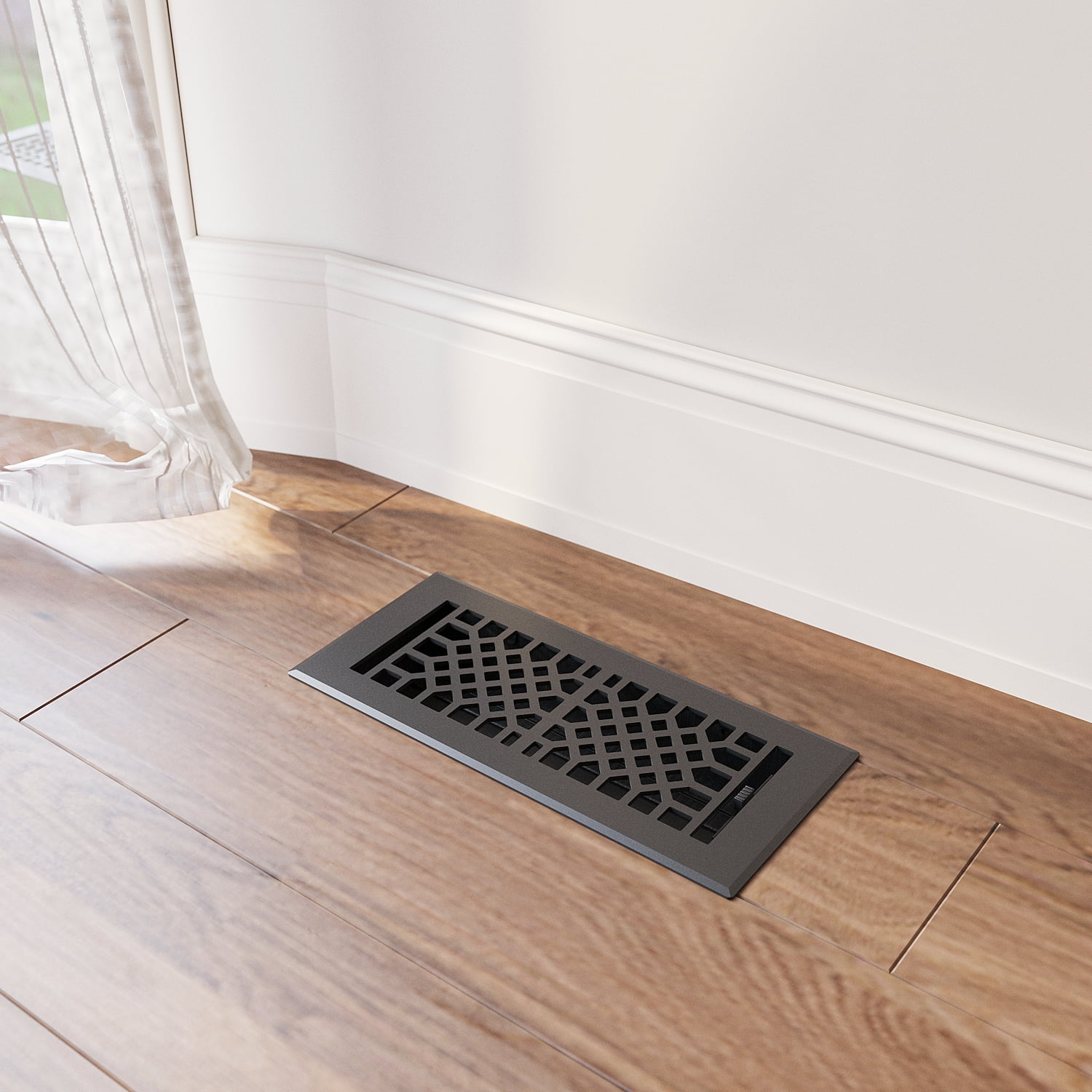 Naiture Stainless Steel Floor Register, Heavy Duty Rust-Resistant Floor Vent Cover, Metal Damper or Lever, Antique Style Grille Floor Vent, Duct Size 4" X 12", Black Finish
