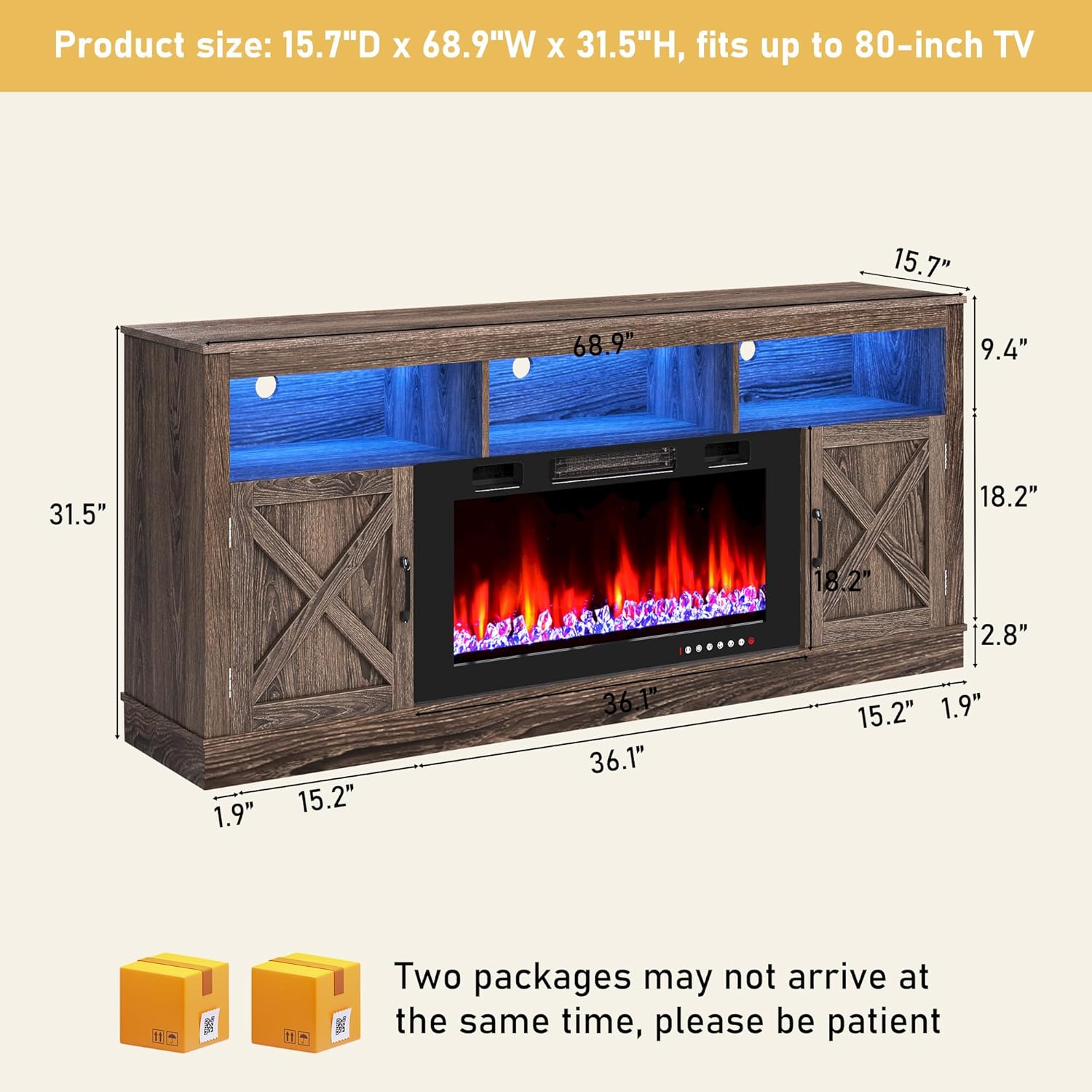 Chvans Fireplace TV Stand for 80" TV, Farmhouse photo 2