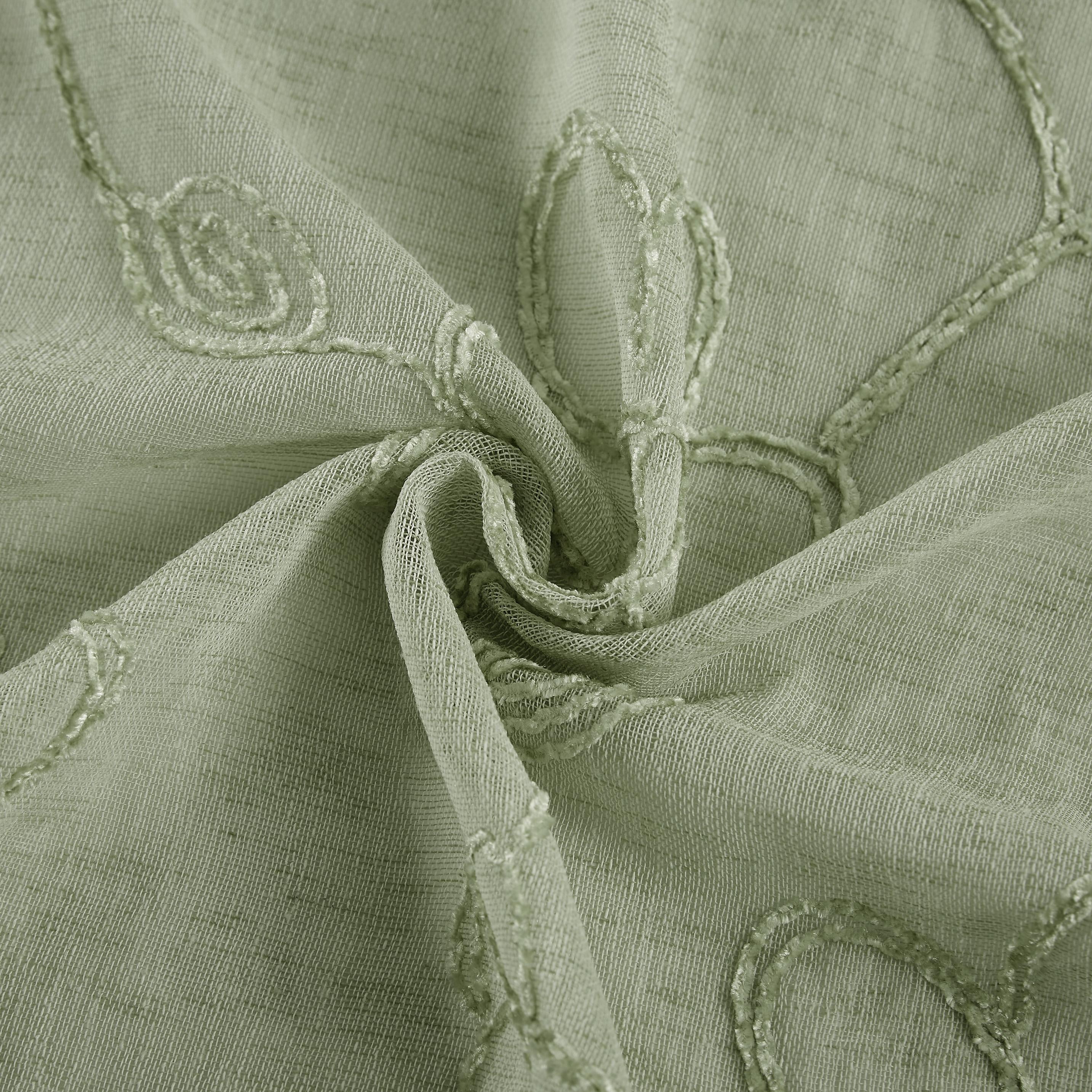 Dainty Home Rita 3D Floral Chenille Embroidered Solid Sheer Linen Look 76" x 84" Window Curtain Panel Pair in Olive Green