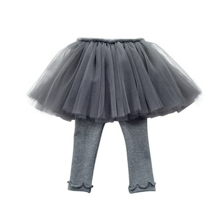 

0-5T Baby Toddler Girls Dance Footless Knit Leggings Pants with Mesh Lace Ruffle Tutu Skirt