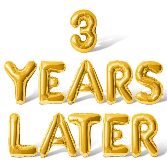 Letter Balloons - 3 YEARS LATER 16" Inch Alphabet Letters Foil Mylar Balloon 3rd Birthday Party Banner (Gold)