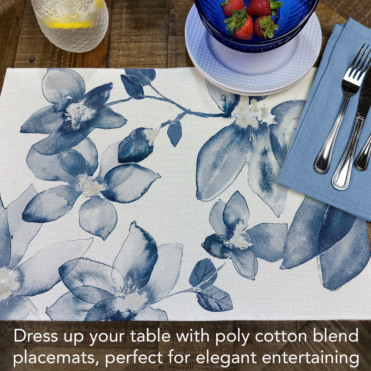Highland Home "Blooming Whispers" 4-Pack Cotton Blend Washable Placemats