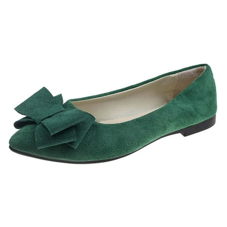 hopeusnice Clearance Women s Pointed Toe Bowknot Flat Shoes Slip On Ballerina Flats Comfortable Suede Flats Dress Shoes Green 39