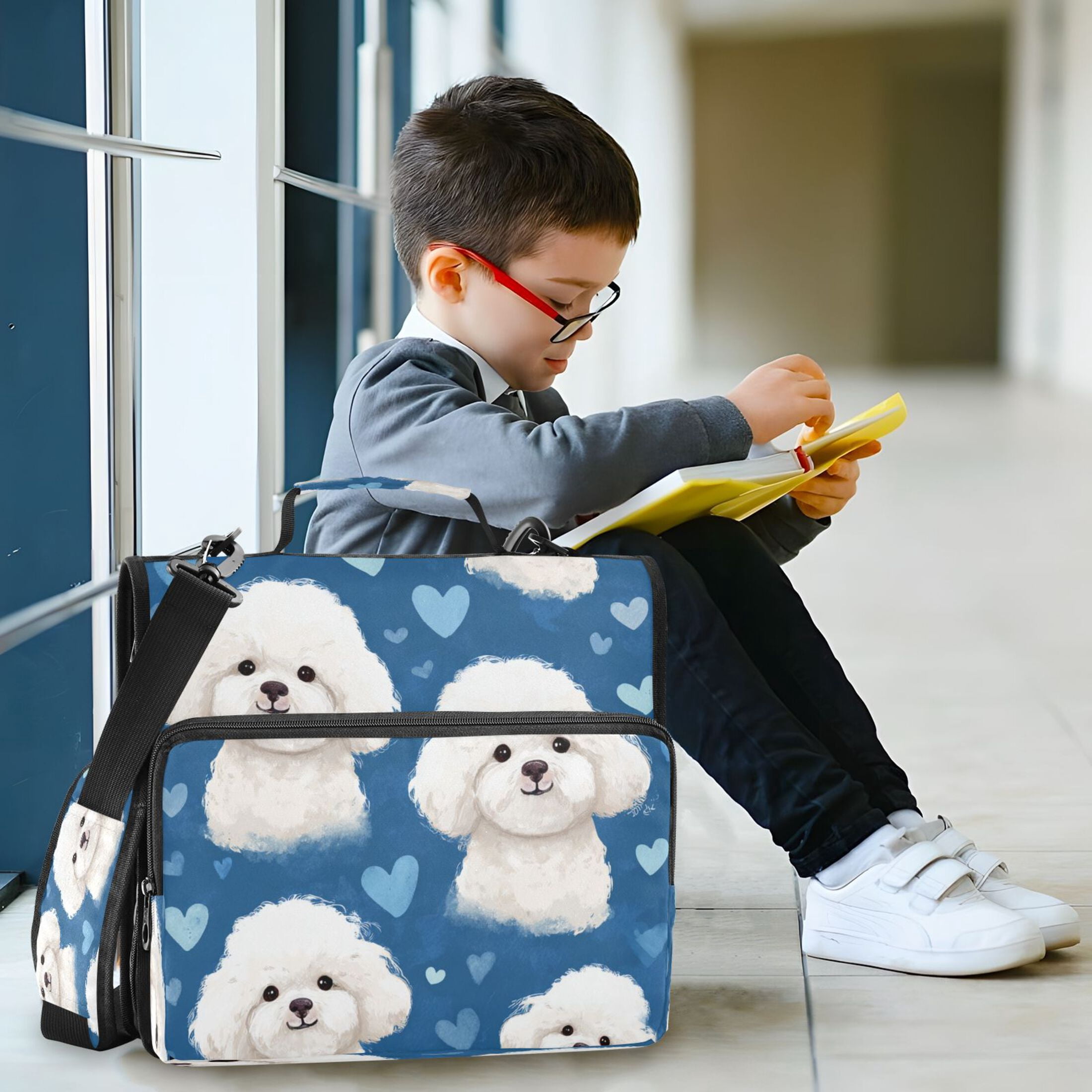 3 Ring Zipper Binder Stationery Organizer for Study Work Home Travel, All-Purpose File Folder Storage Bag for Daily Document Organization Blue Sky Bichon