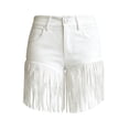 thumbnail image 3 of RUTAYY Women's Shorts Solid Color Bodycon Fringe Straight Leg Elastic Bottom with Tassel Comfortable Casual Party Wear Fashion Seaside Shorts, 3 of 3