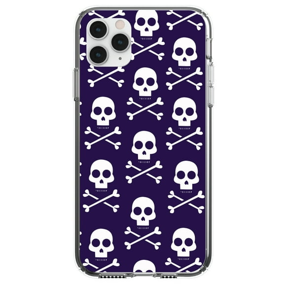 DistinctInk Clear Shockproof Hybrid Case for iPhone 12 Pro MAX (6.7" Screen) - TPU Bumper, Acrylic Back, Tempered Glass Screen Protector - Purple White Skulls Pattern