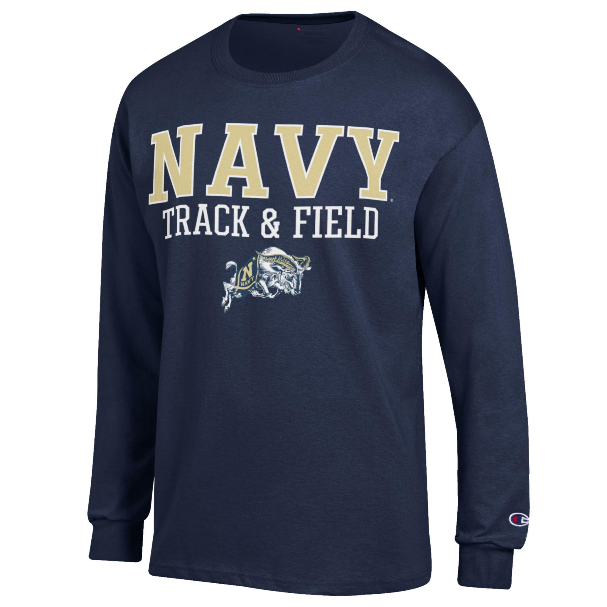 Men's Champion  Navy Navy Midshipmen Track & Field Stack Long Sleeve T-Shirt