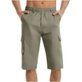 thumbnail image 2 of L-5X Big & Tall Cargo Shorts for Men with Pockets Straight Leg Bermuda Short Plus Size Casual Solid Relaxed Elastic Waist Hiking Half Pants, 2 of 4