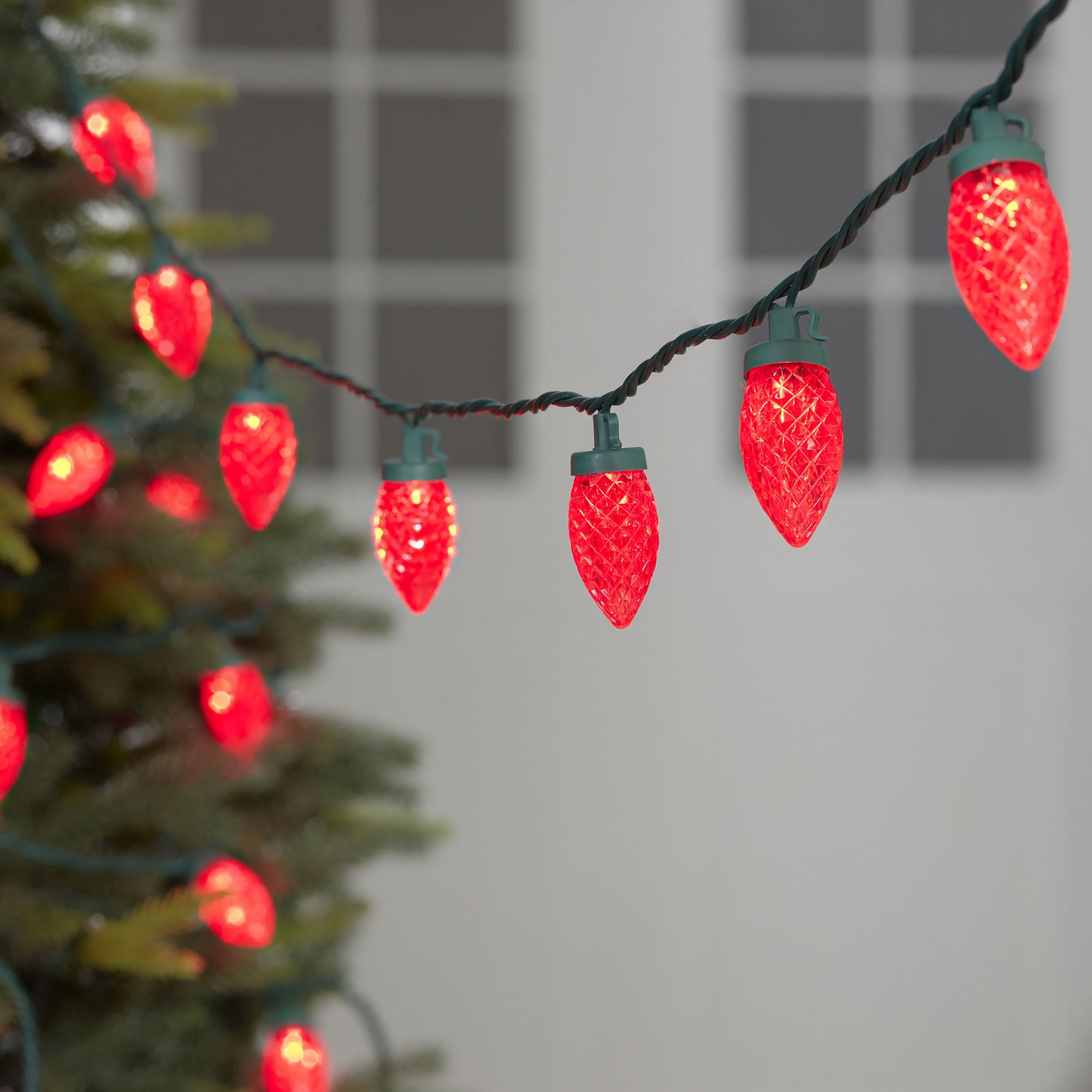 Indoor/Outdoor 100-Count LED Diamond-Cut C9 Christmas String Lights, Red, Green Wire, 58.5', by Holiday Time
