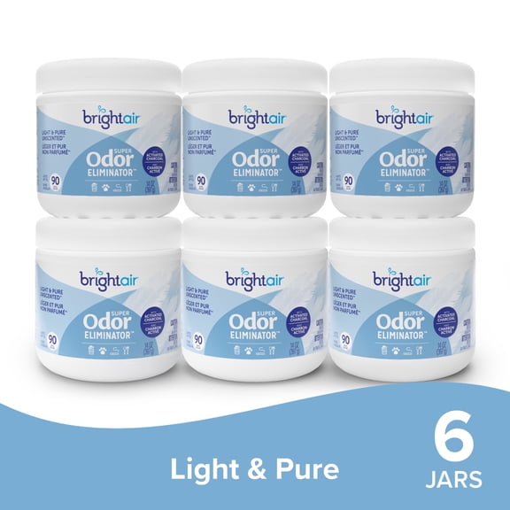 Bright Air Super Odor Eliminator Air Freshener, Light & Pure Unscented, 14 oz, 6 Count
