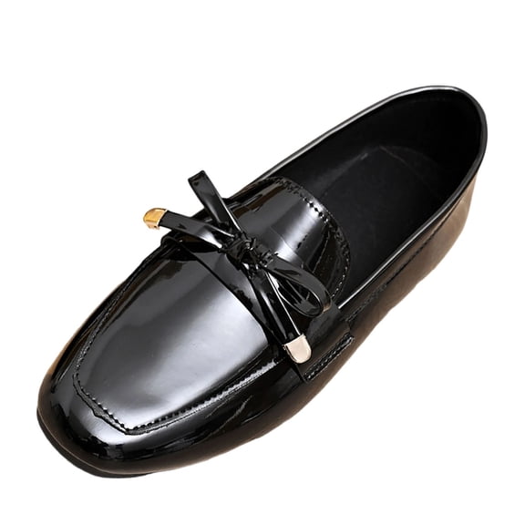 Xfvqtps Womens Leather Loafers with Bow Slip on Comfortable Flat Shoes Casual Work Shoes for Women Black