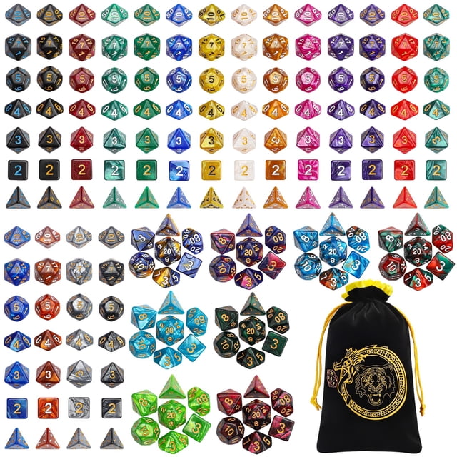 Juego de dados poliédricos CiaraQ DND 26 x 7 (182 piezas) con bolsa
