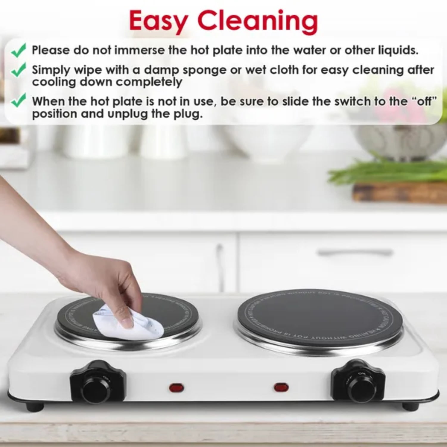 Infrared Dual Burner Electric Hot Plate 1800W Countertop Stove with 1000W & 800W Glass Plates 302-1022℉ Stepless Temp Auto Shut-Off Compact Portable for Dorms RVs & Apartments Black/White (US Plug)