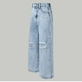 thumbnail image 3 of REDARER Girls Distressed Jeans, Wash Wide Leg Pants with Ripped Details, Comfortable Stretch Denim Trousers,Size:13-14 Years, 3 of 8