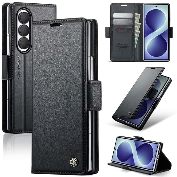 For Samsung Galaxy Z Fold 8 Ultra Case with Card Holder, Wallet Case for Women Men with RFID Blocking, Durable Leather Kickstand Magnetic Clasp Shockproof Phone Case