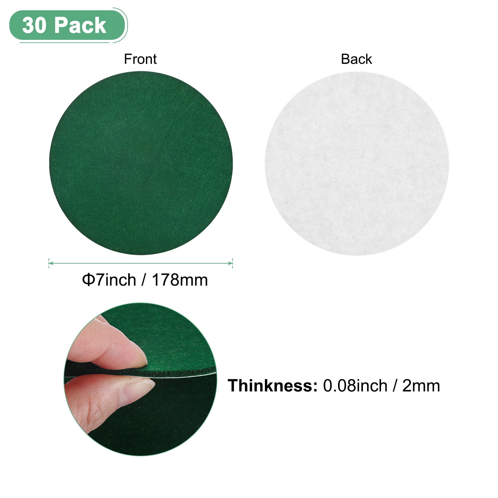 Uxcell 30-Pack Lamp Base Felt, 7 Inch Dia. 2mm Thick Self Adhesive Round Fabric Felt Pads for Lamp/Furniture/DIY [Green]