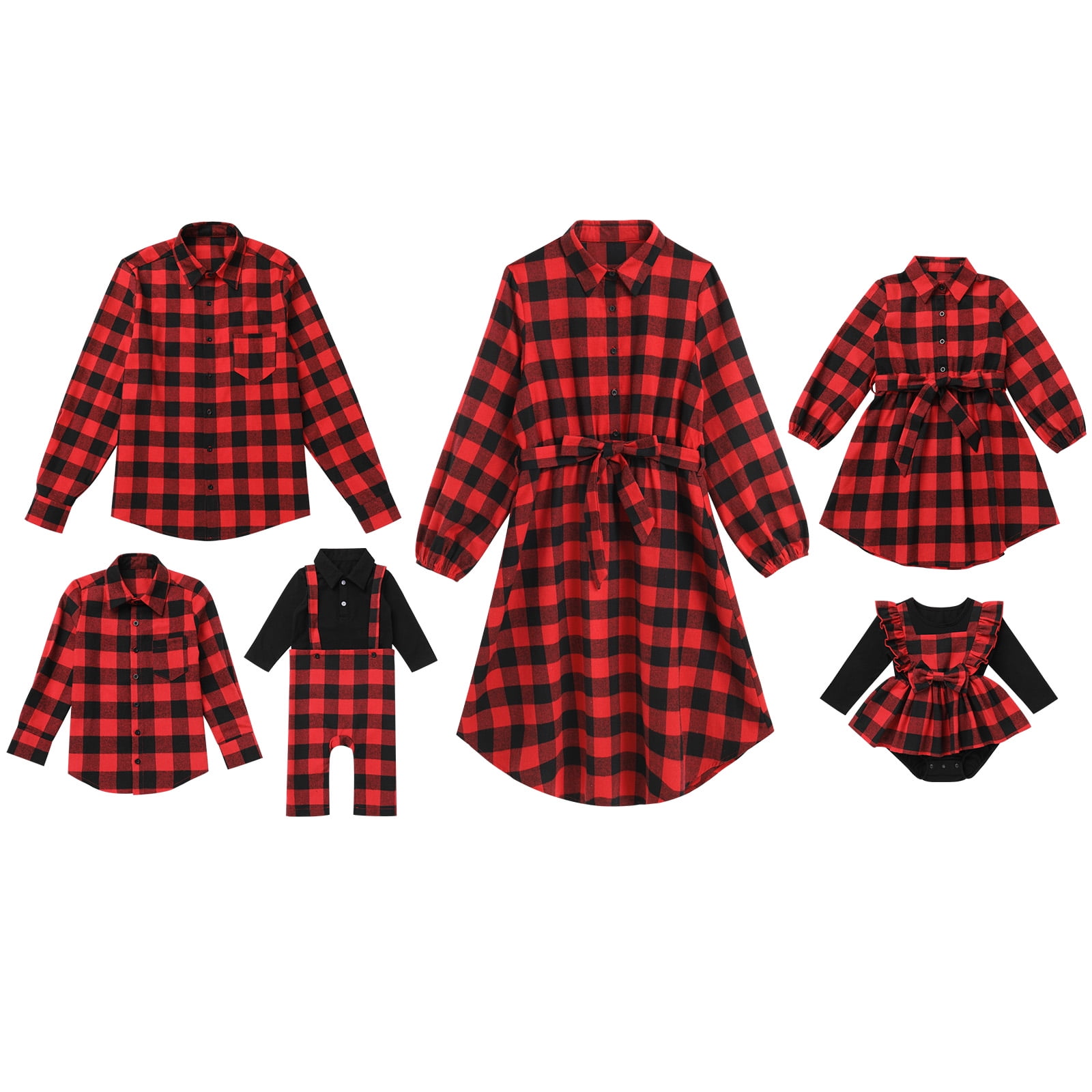 FYMNSI Christmas Matching Family Outfits Mommy and Me Red Plaid Dresses Father Son Button Down Shirts Xmas Photoshoot Set (Women XL)