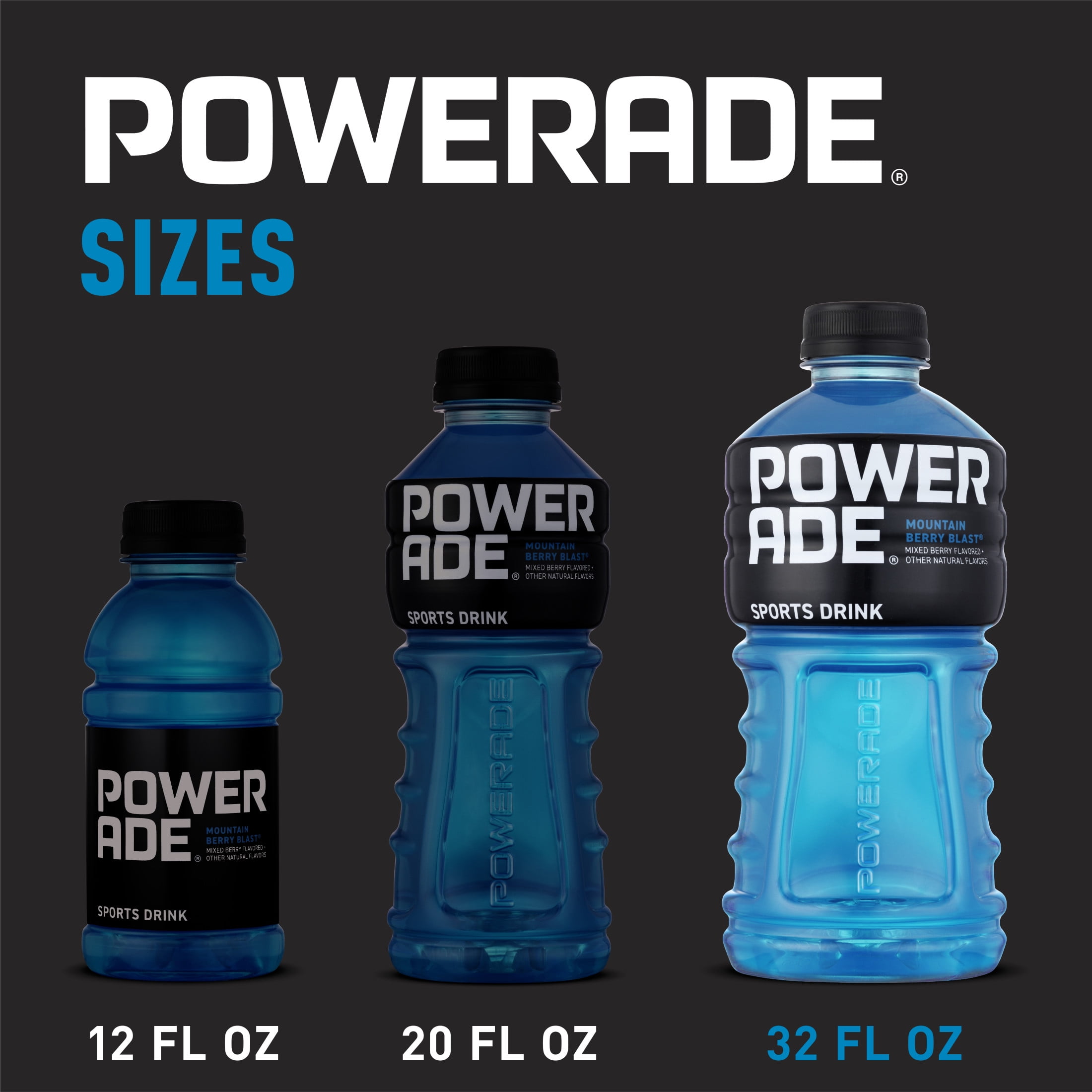 POWERADE Mountain Berry Blast, ION4 Electrolyte Enhanced Fruit Flavored Sports Drink w/ Vitamins B3, B6, and B12, Replenish Sodium, Calcium, Potassium, Magnesium, 32 fl oz