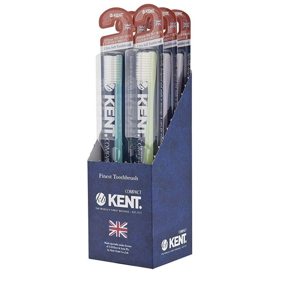 [KENT] COMPACT Small Head Extra Soft Toothbrush for Sensitive Teeth, Gums for Adults & Teens with Braces - (Set of 6)