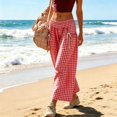 thumbnail image 5 of Yungyresw Women's Plaid Barrel Pants Wide Leg Elastic Waist Casual Culottes Pants Breathable Drawstring Loose Pants With Pocket Wine S, 5 of 5
