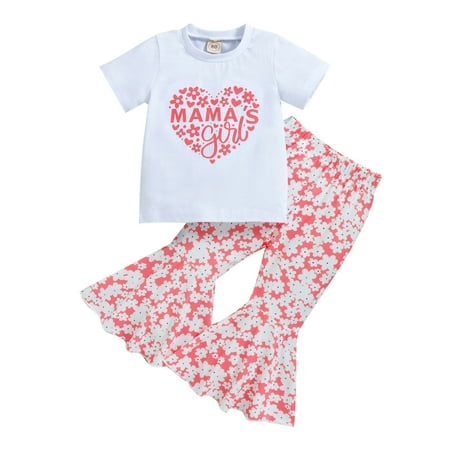 

LBECLEY Blankets Set Toddler Girls Valentine s Day Short Sleeve Letter T Shirt Pullover Tops Bell Bottoms Pants Kids Outfits Toddler 4 White 100