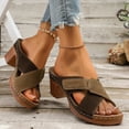 thumbnail image 4 of Dakaela Chunky Heel Sandals for Women 2026 Summer Dressy Slip on Slides Open Toe Arch Support Orthopedic Bridal Party Wedding Shoes Size 6-10 Khaki, 4 of 9