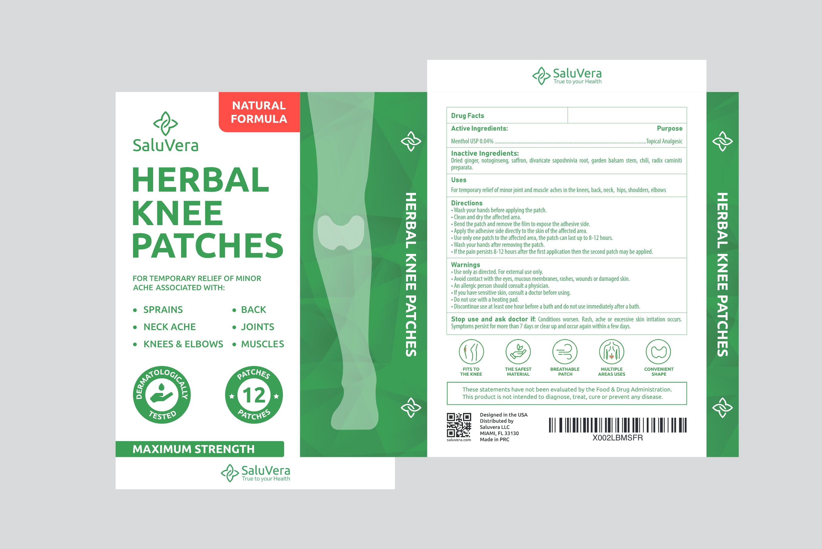SaluVera Pain Relief Patches, Warming Herbal Plaster Pain Patches, Knee Pain Relief Patch, Knee Patches For Pain Relief Bone on Bone Extra Strength,12 Hour Long Lasting Relief of Joint Pain, 12 Count