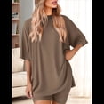 thumbnail image 4 of Conjunto de Dos Piezas para Mujer, Verano 2025, Informal, de Talla Grande, con Pantalones Cortos de Motociclista, Marrón, XL, 4 of 8