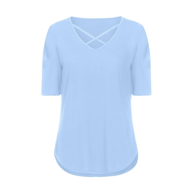 Women's Boho Solid Tops Women Casual Short Sleeve U-Neck T-Shirt Blouse O