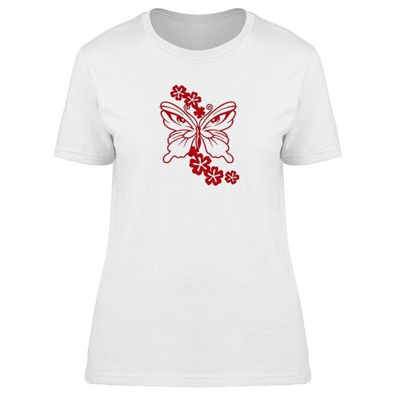 Butterfly With Red Flowers T-Shirt Women -Image by Shutterstock, Female Medium