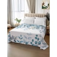 thumbnail image 3 of Full Size Flat Sheet Only, Blue Eucalyptus Leaves Soft Brushed Microfiber Bed Sheets, Farmhouse Watercolor Floral Hotel Quality Breathable Bedding Top Sheet, Easy Care, 81"x96", 3 of 9