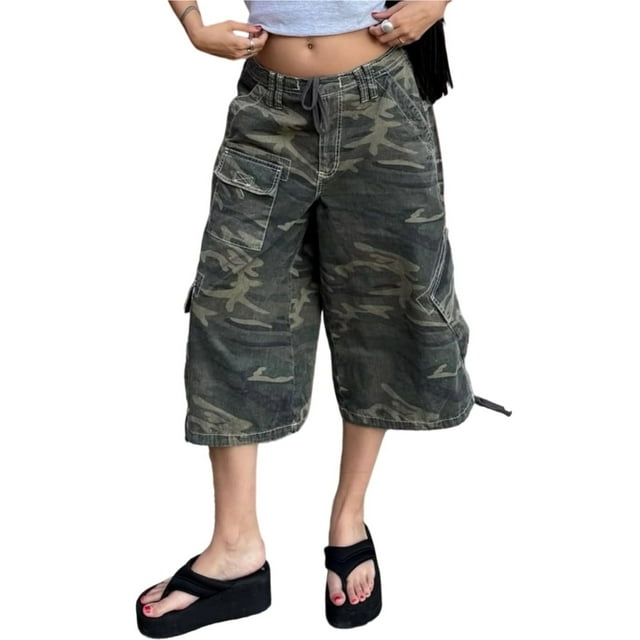 Pantalones De Pierna Ancha Mujer Cargo Camuflaje Harem Capri Pantalones De Mezclilla Fatiga Del Ejército Pantalones Vaqueros Holgados De Talla Grande